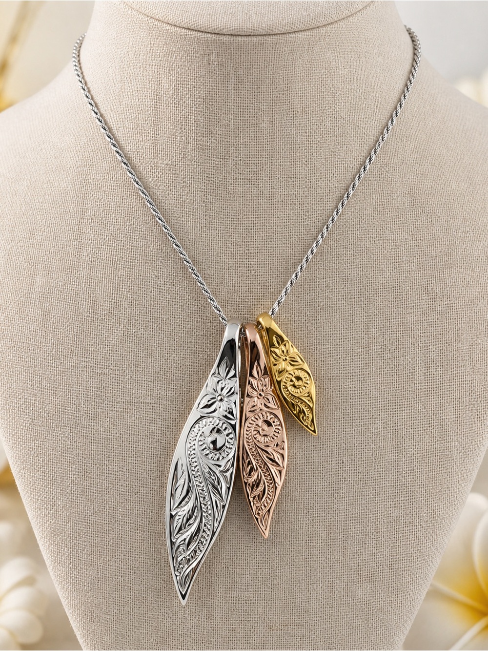 925 Sterling Silver Rose/Yellow/Gold Plated Hawaiian Plumeria Pendant Necklace